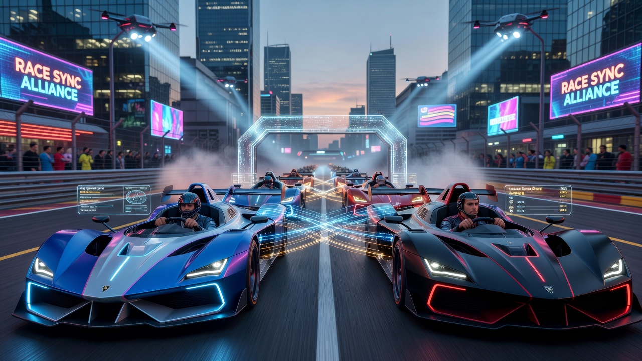 Close-up of tactical alliance interface in a racing hybrid with player positions and shared power-up indicators