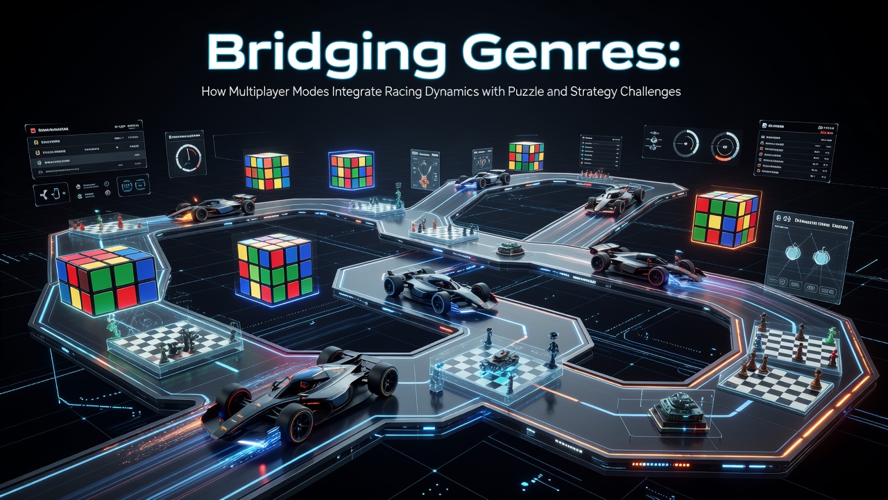 Multiplayer racing scene with puzzle elements integrated into track design