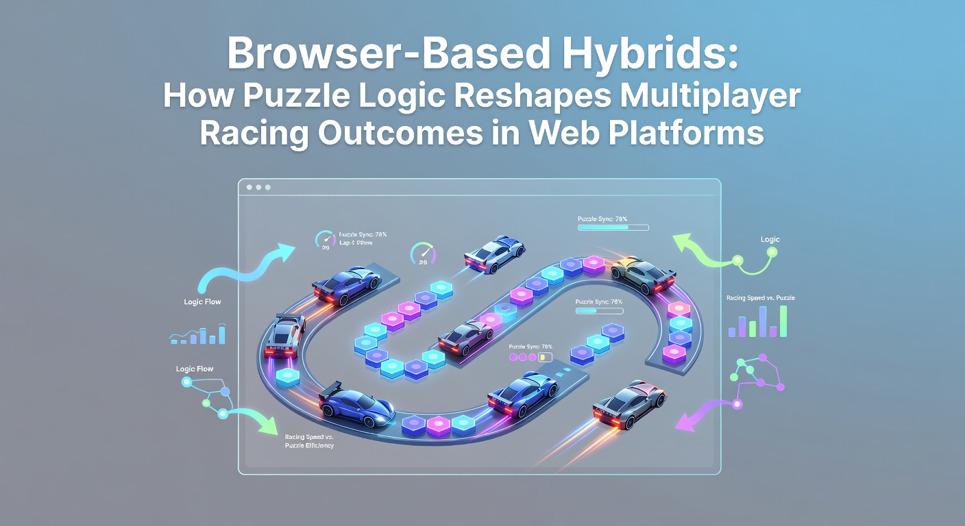 Browser-based hybrid racing game interface showing puzzle elements integrated with track navigation on a web platform