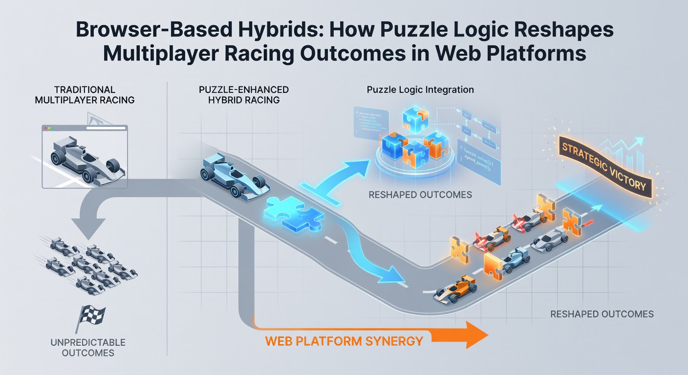 Multiplayer web racing screen with overlaid puzzle grid affecting track conditions during an active race