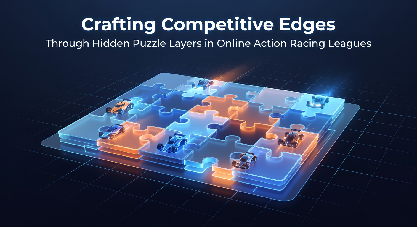 Online action racing league screenshot showing hidden puzzle elements integrated into track design and multiplayer competition