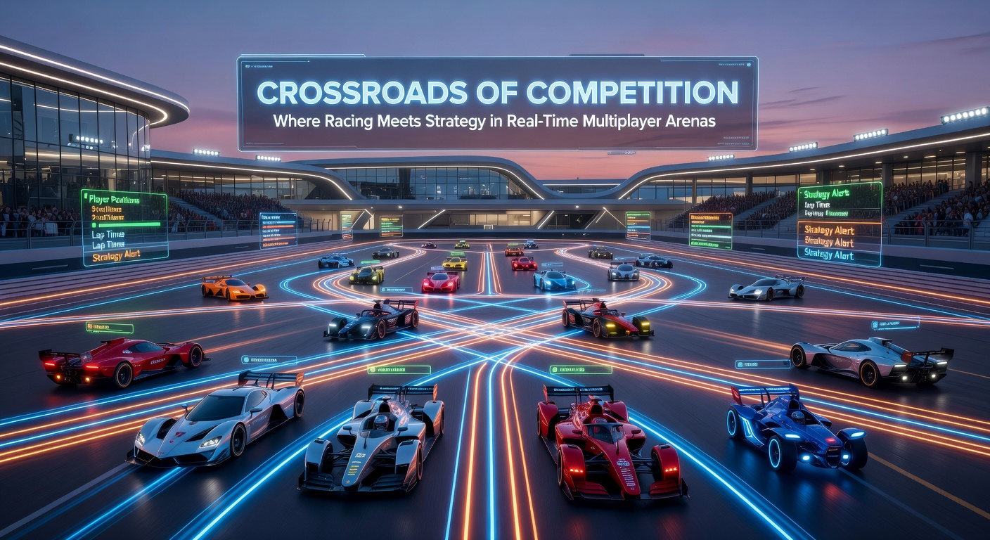 Dynamic screenshot of players maneuvering high-speed vehicles around strategic obstacles in a vibrant multiplayer arena, highlighting the blend of racing speed and tactical positioning