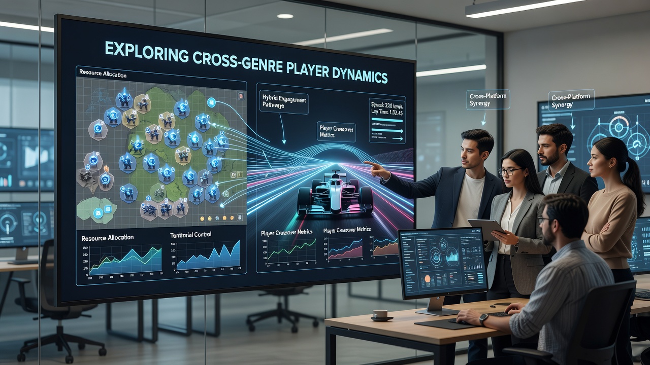 Multiplayer browser racing interface with overlaid strategy planning tools indicating cross-genre gameplay elements