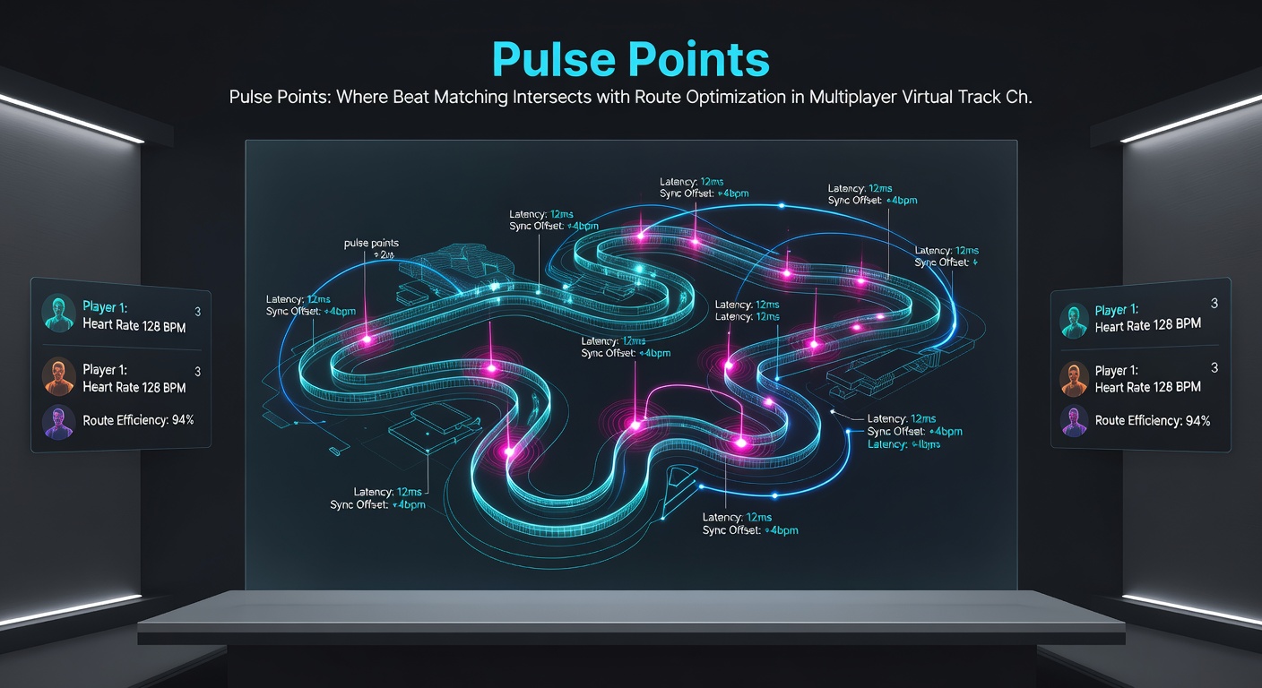 Screenshot of a multiplayer virtual track showing highlighted pulse points and optimized route overlays during active gameplay