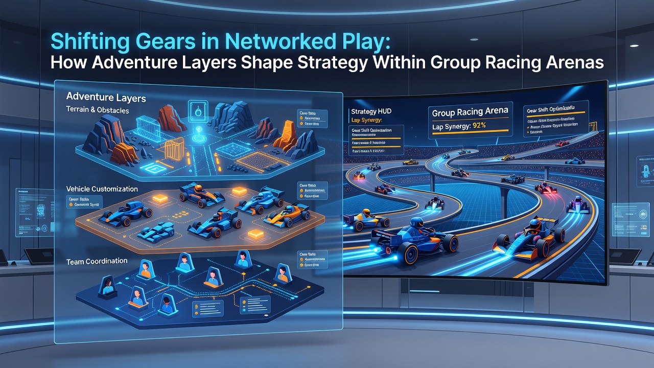 Team coordination in a layered racing environment showing players splitting between main track and side adventure objectives
