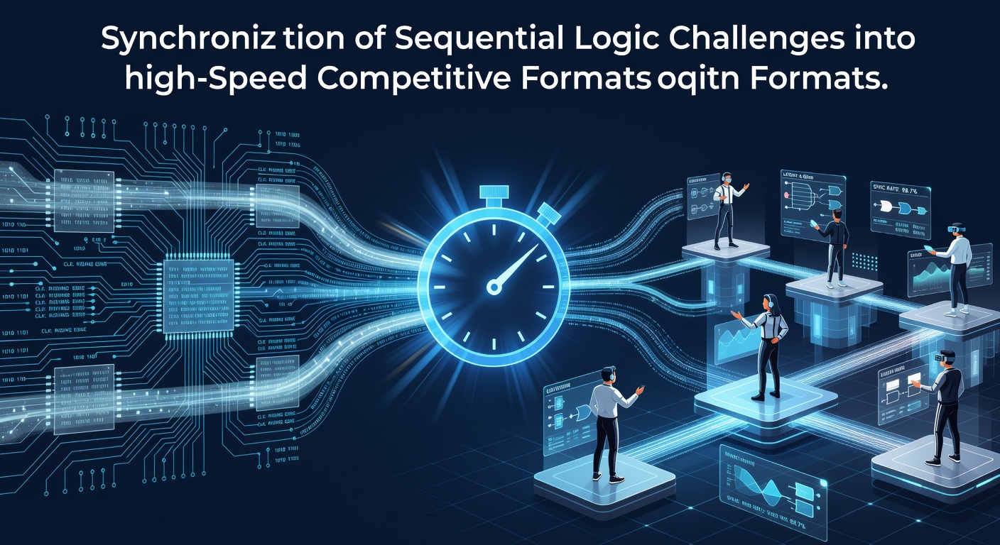 Digital interface showing synchronized logic sequences integrated into a fast-paced multiplayer racing environment with multiple players collaborating on puzzle elements