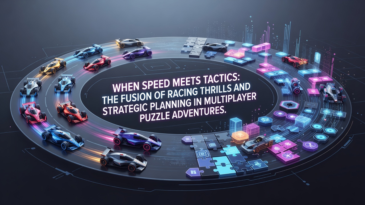 Multiplayer puzzle racing game interface showing speed and strategy elements